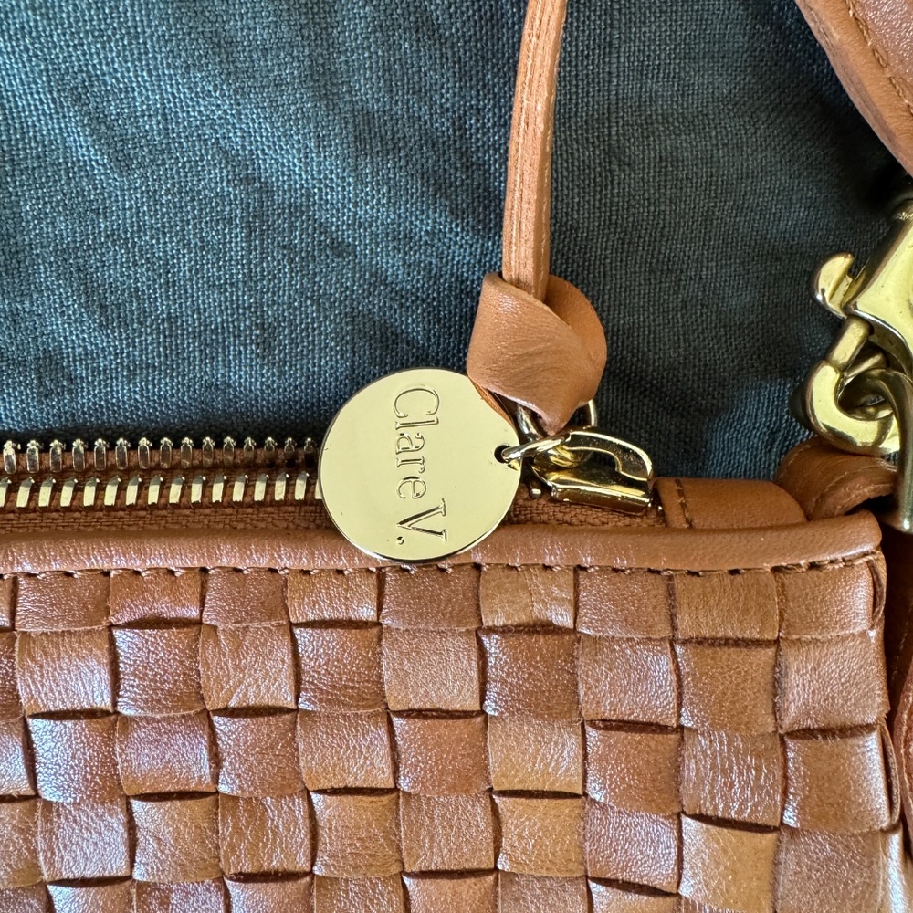 Clare V Petite Moyen Natural Woven Checker Bag - Picture 4 of 8